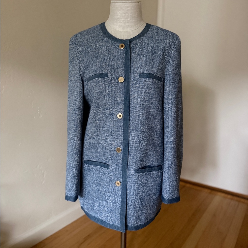 J. McLaughlin Ardella cardigan Jacket in a blue chambray tweed cotton blend M